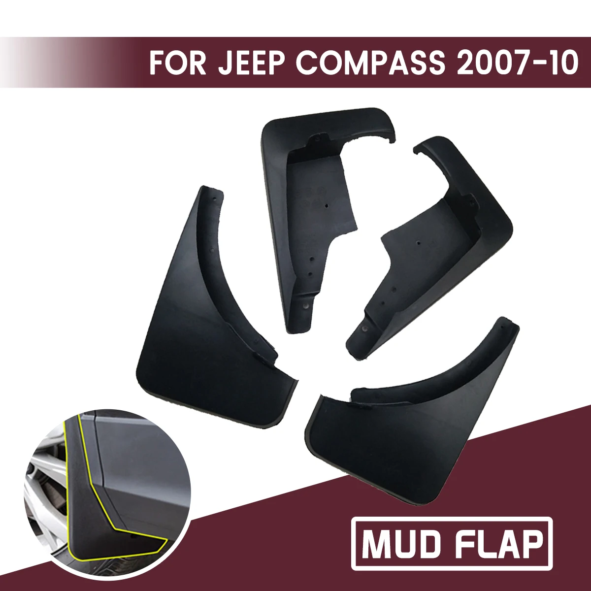 

For JEEP 2007-2010 COMPASS Car Front Rear Car Mudguards Fender Flares Mud Guard Flap Anti Splash Mudflaps Soft Good Tenacity
