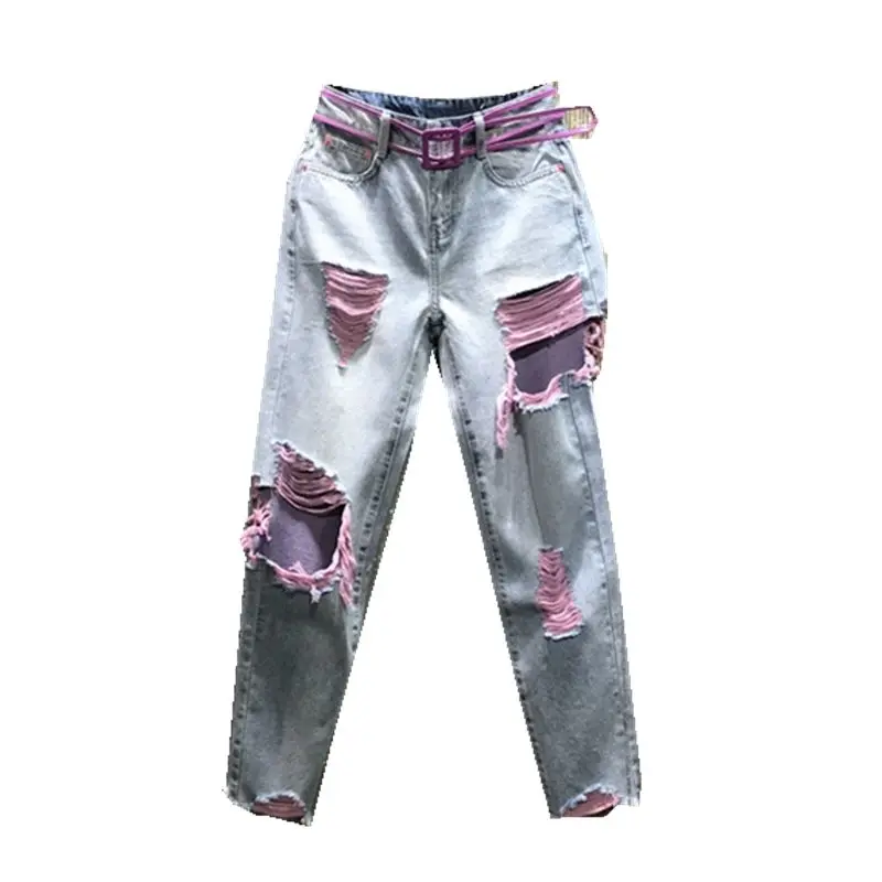 Cheap wholesale 2021 spring summer autumn new fashion casual Denim women Pants woman female OL ripped jeans Py1304