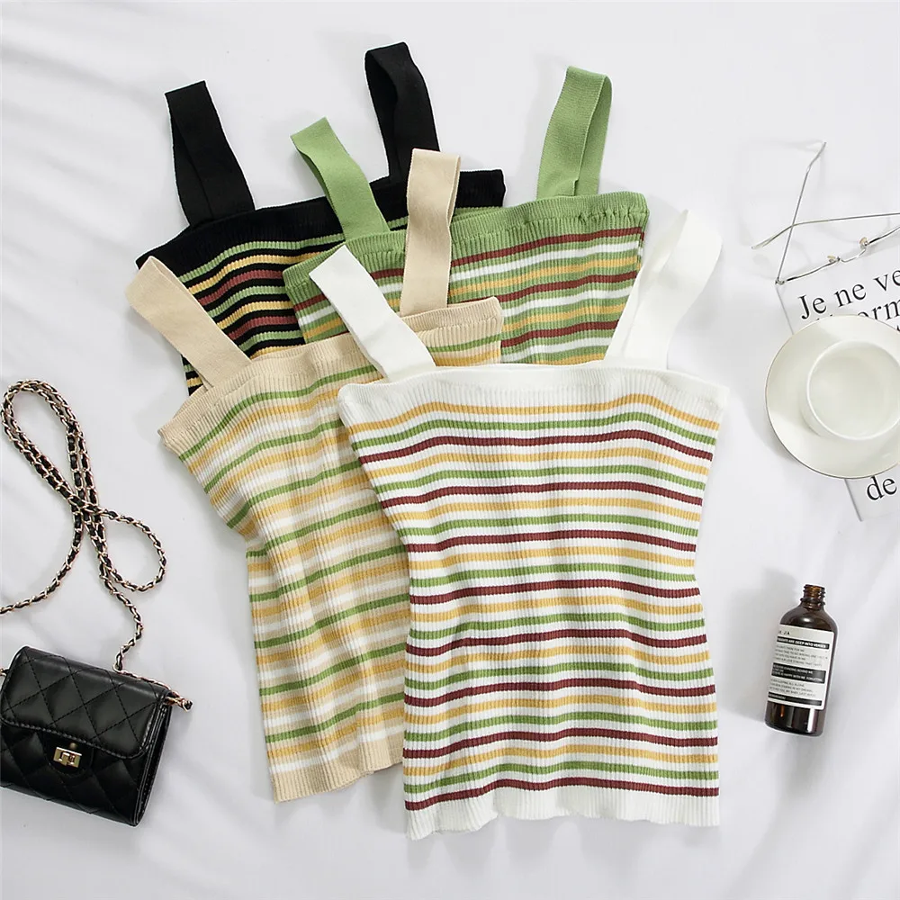 Кроп топ женский трикотажный в полоску с V образным вырезом|Топы| |