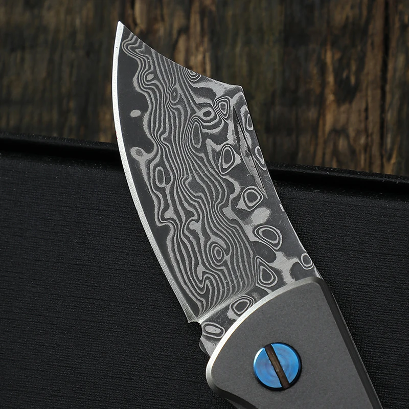 

mini Damascus folding knives small Titanium handle key knife outdoor camping survival pocket knife EDC Tools Gift knife