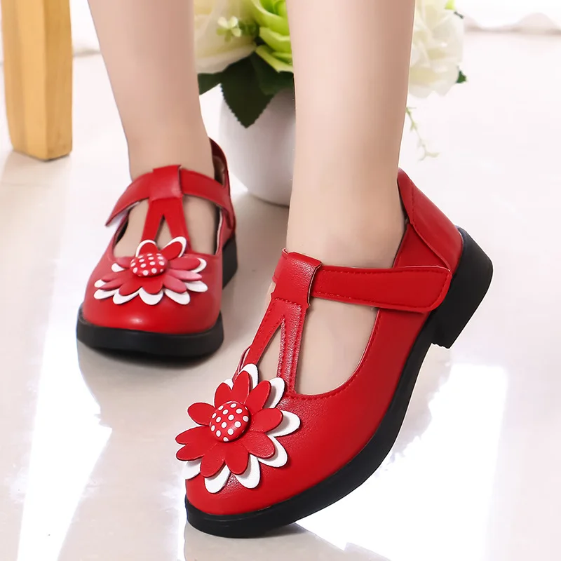 

Girls Leather Dance Princess Dress Shoes Kids dancing Flowers White Wedding Black School Shoes For Children Footwear Soft Flats