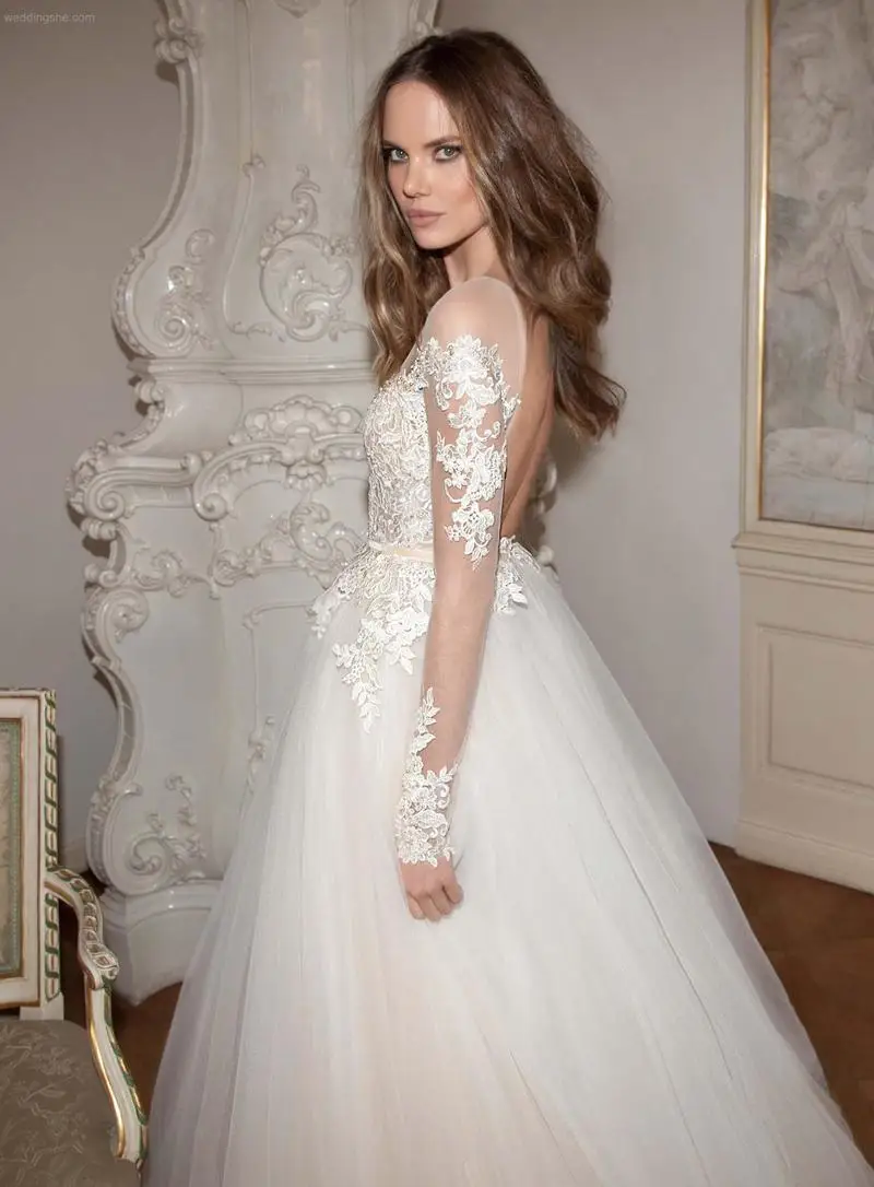 Свадебное платье с открытой спиной 2019 свадебное длинными рукавами Пляжное бохо