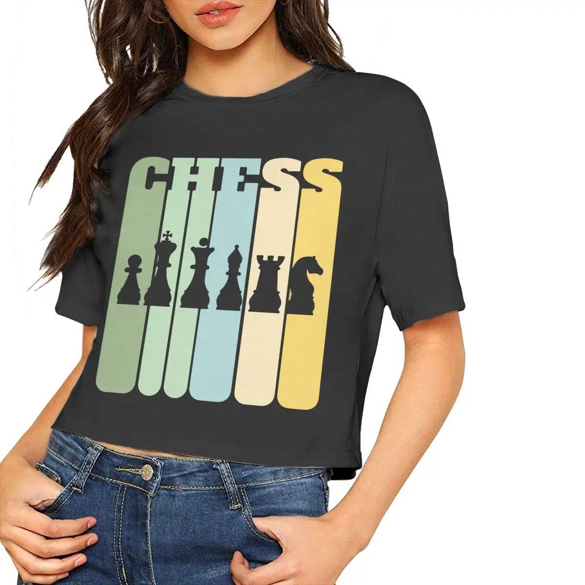 Женская Шахматная Ретро винтажная укороченная футболка топы с коротким рукавом