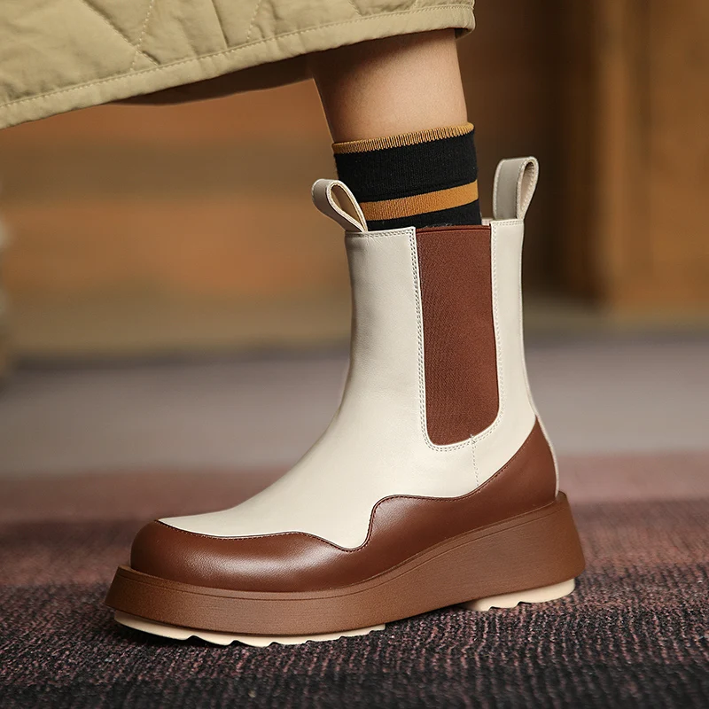 

TASSLYNN 2022 Punk Shoe for Women Genuine Leather Martin Boots Square Heel Winter Round Toe Women Platform Boots Gothic Shoes