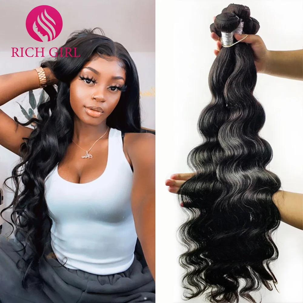 

Richgirl 32 34 36 38 40Inch Body Wave Human Hair Bundles Brazilian Remy Hair Extensions 1/3/4 Pcs Deals Sale For Black Women
