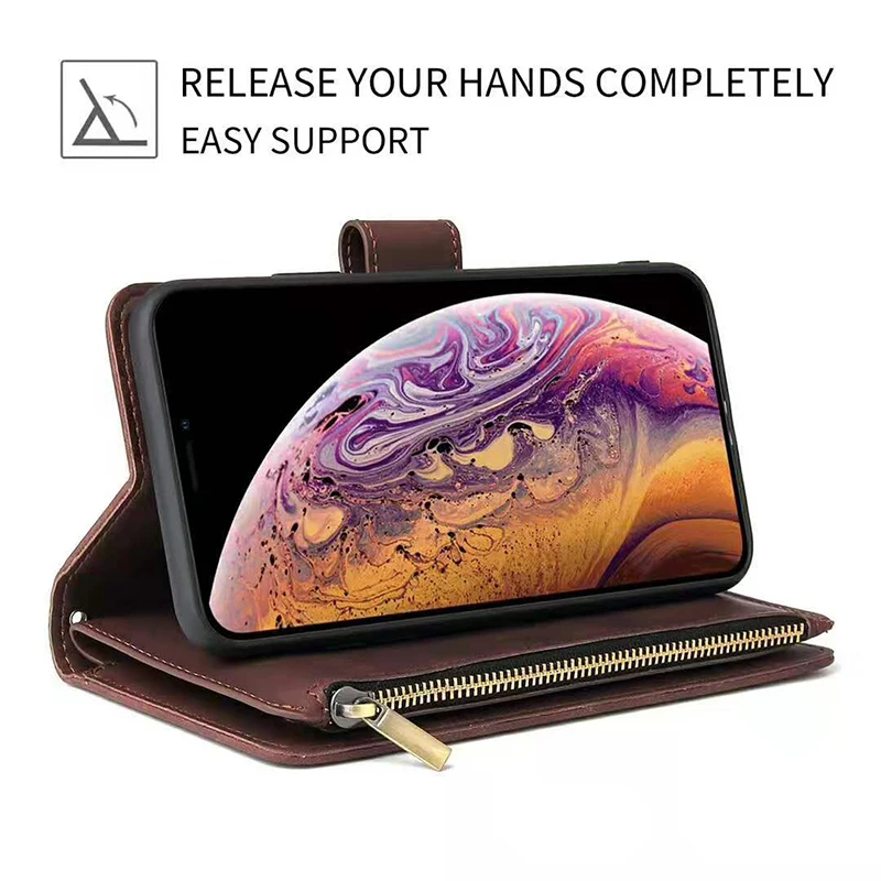 Leather Luxury Zipper Wallet Phone Bag Case for Samsung S10 S8 S9 PLUS Note 10 pro A20E A50 A70 A51 Flip Shockproof Book Cover |