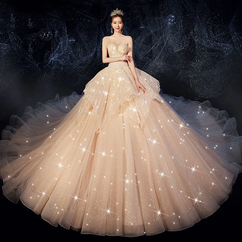 Vivian's Bridal, звездное небо, бальное платье с рюшами, свадебное платье, Роскошные Блестящие Блестки, бисер, кружева, Аппликации, фантастическое свадебное платье