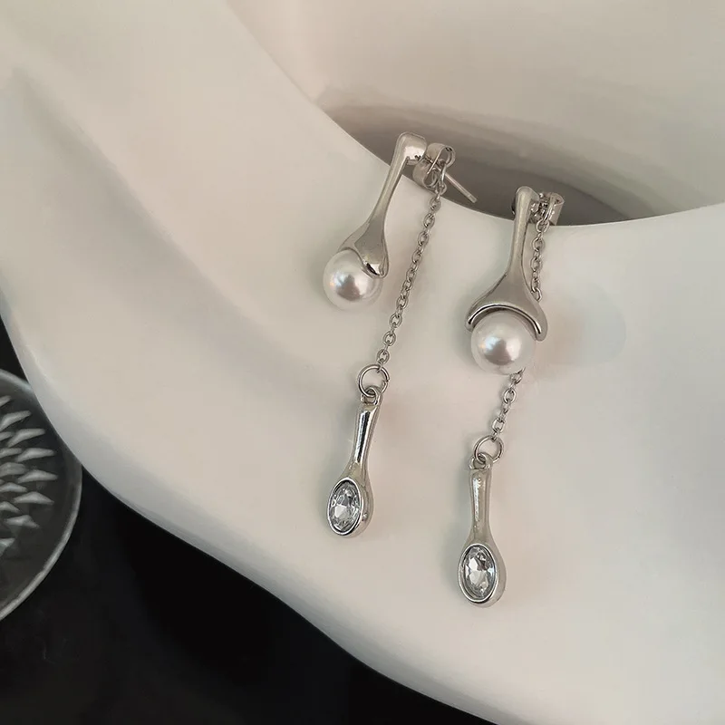 

2021 New Water Drop Shell Beads Two Tassel Earrings Fashion Long Temperament Versatile Drop Earrings Women's Jewelry