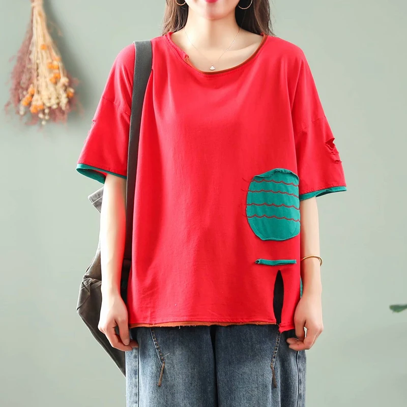 

Max LuLu European Style Summer Women Plaid Patchwork Holes Tee Ladies O-Neck Casual Embroidery T-shirts Female Vintage Clothes