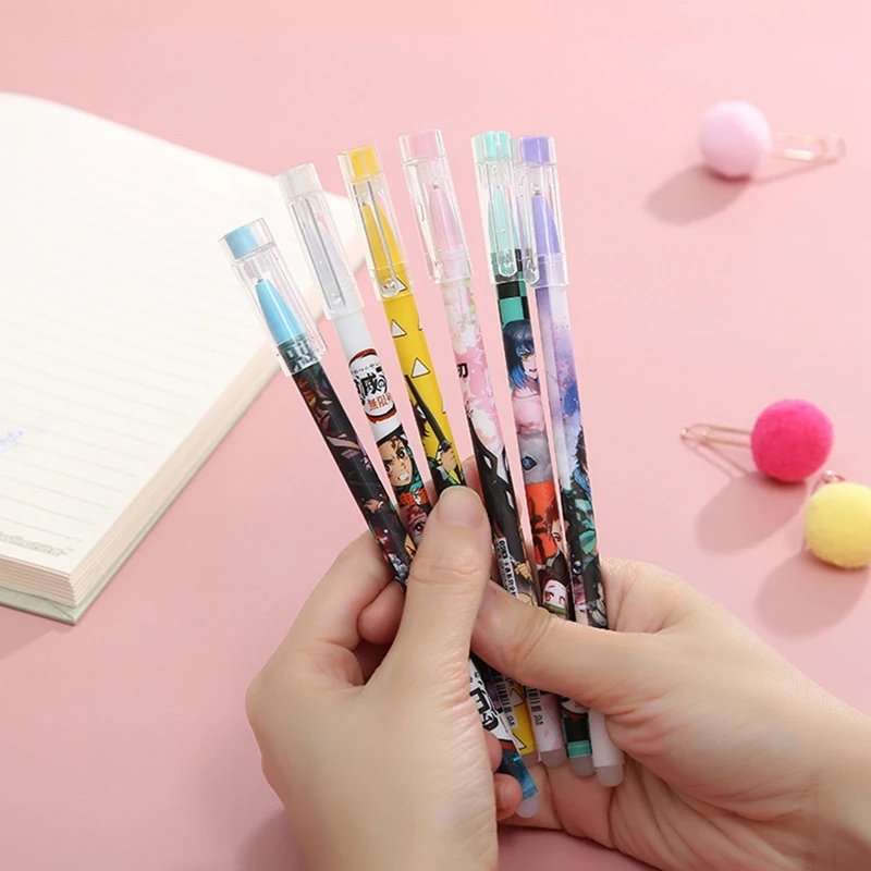 

12 pcs/set Anime Demon Slayer Kimetsu No Yaiba Tanjirou Nezuko Black Ink Neutral Erasable Pen Gel Pen Kids Writing Stationery