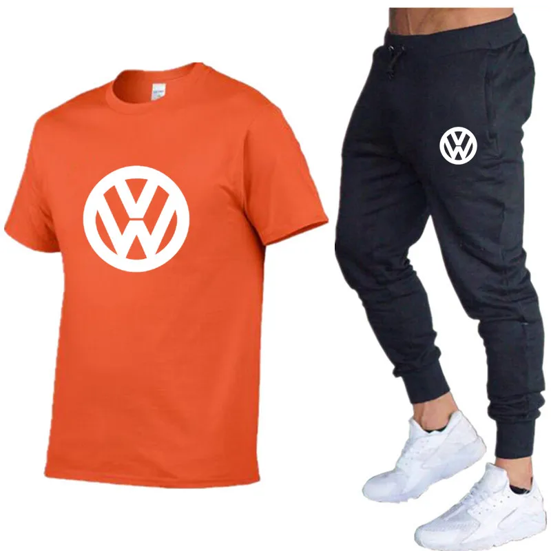 

2021 New Hot Sale Summer T-shirt Pants Suit Casual Brand Fitness Jogging Pants T-shirt hip-hop Men's Sportswear + Pants Two Sets
