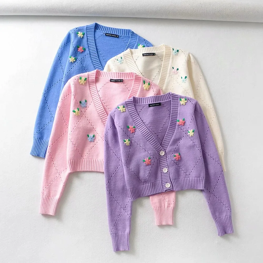 

InsDoit Vintage Streetwear Blue Cardigan Sweater Women Punk Gothic Hollow Out Long Sleeve Sweater Autumn Winter Short Sweater