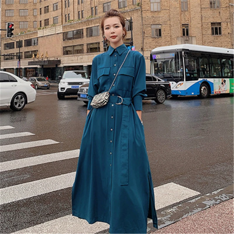 

Женское длинное офисное платье, однобортное облегающее платье с поясом, весна-осень 2021