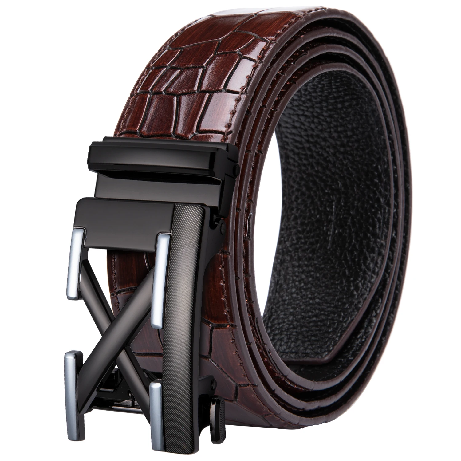 Ремень мужской из кожи крокодила Автоматический раздвижной дизайнерский пояс с
