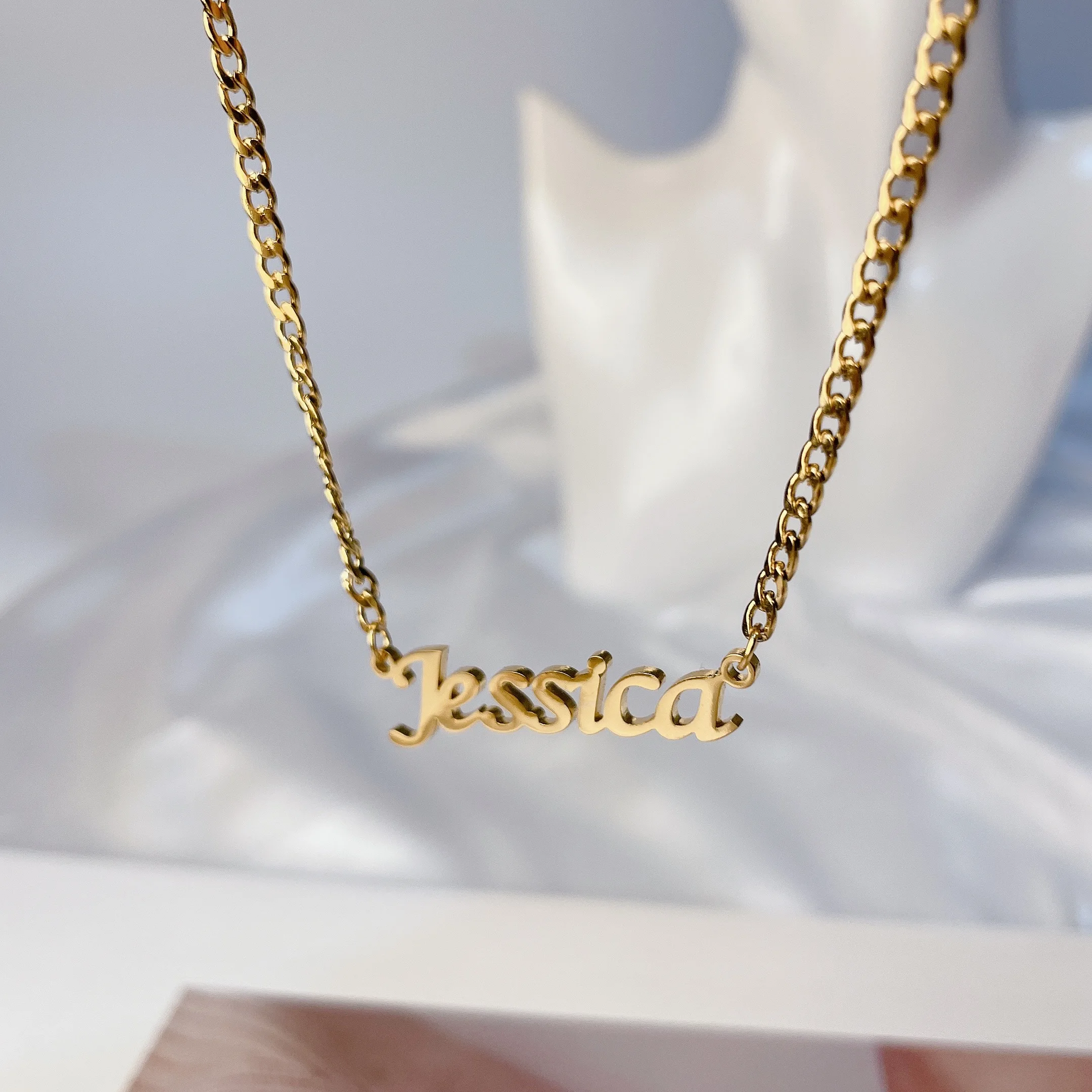 

Old English letter stainless steel fadeless thick necklace Personality nameplate The best gift for Unisex