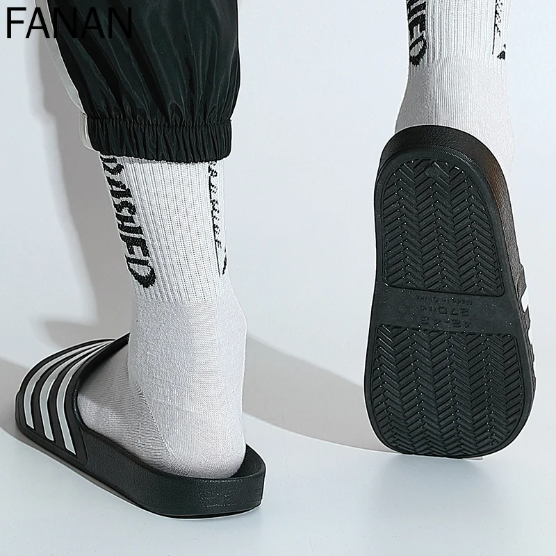 

Stripe Sport Slippers Thick Sole Soft Indoor Bathroom Slides Sandals Casual Beach Unisex Platform Men Women Home Shoes Large