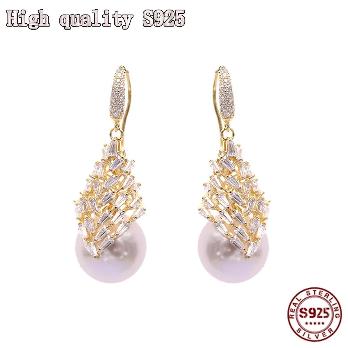 

Fashion Jewelry Temperament Water Drop Ear Hook Personality Popular Pearl Crystal Geometric Women's Earrings S925 Silver Needle