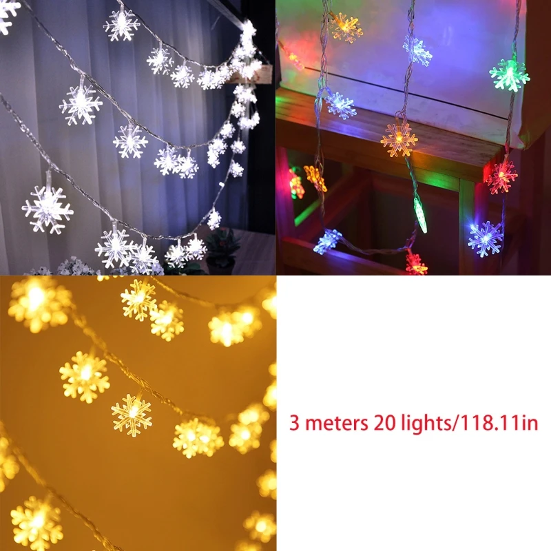 

Snowflake LED Battery Powered Flickering Garlands String Lights for Christmas Wedding Party Decoration
