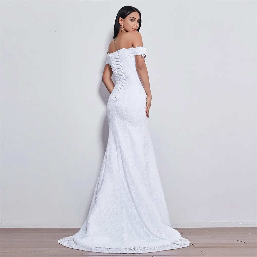 Кружевное свадебное платье с красивыми цветами юбкой годе robe mariage 520|Свадебные