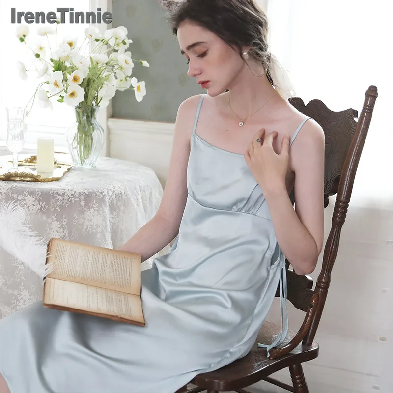 

Женская ночная рубашка Irene Tinnie, кружевная атласная ночная рубашка, подвязка на бретельках