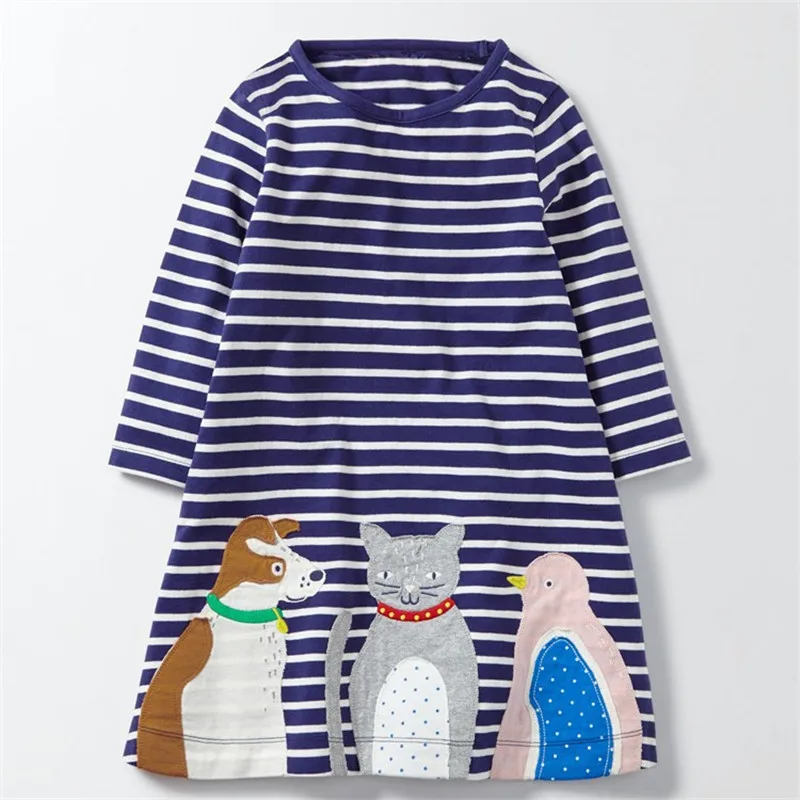 Платье с героями мультфильмов для девочек; хлопковые платья с длинными рукавами и рисунком для маленьких девочек; детская одежда с цветочным рисунком и птицами; весенне-осеннее платье для маленьких девочек