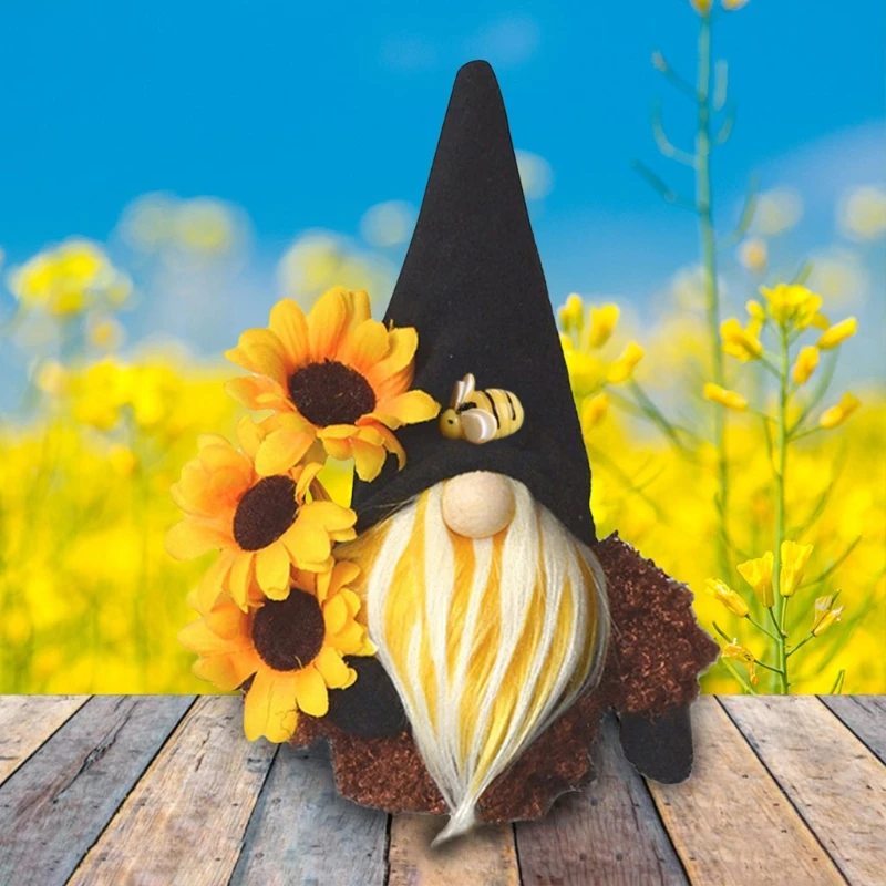 

69HF Spring Easter Sunflower Bee Gnome Tomte Nisse Swedish Elf Home Farmhouse Kitchen Decor Shelf Tiered Tray Decorations