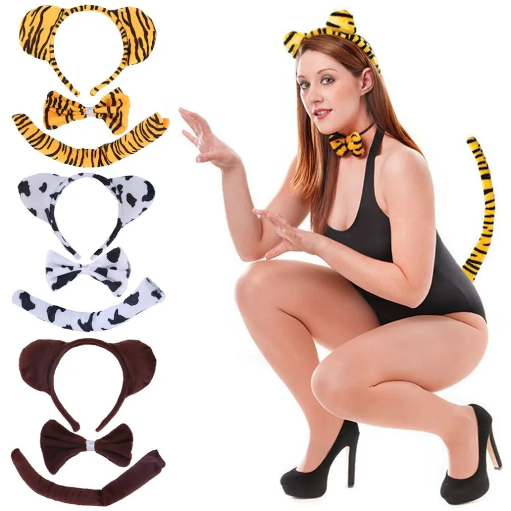 Детская повязка на голову с животными зеброй тигром коровой Серым Волком хвостом
