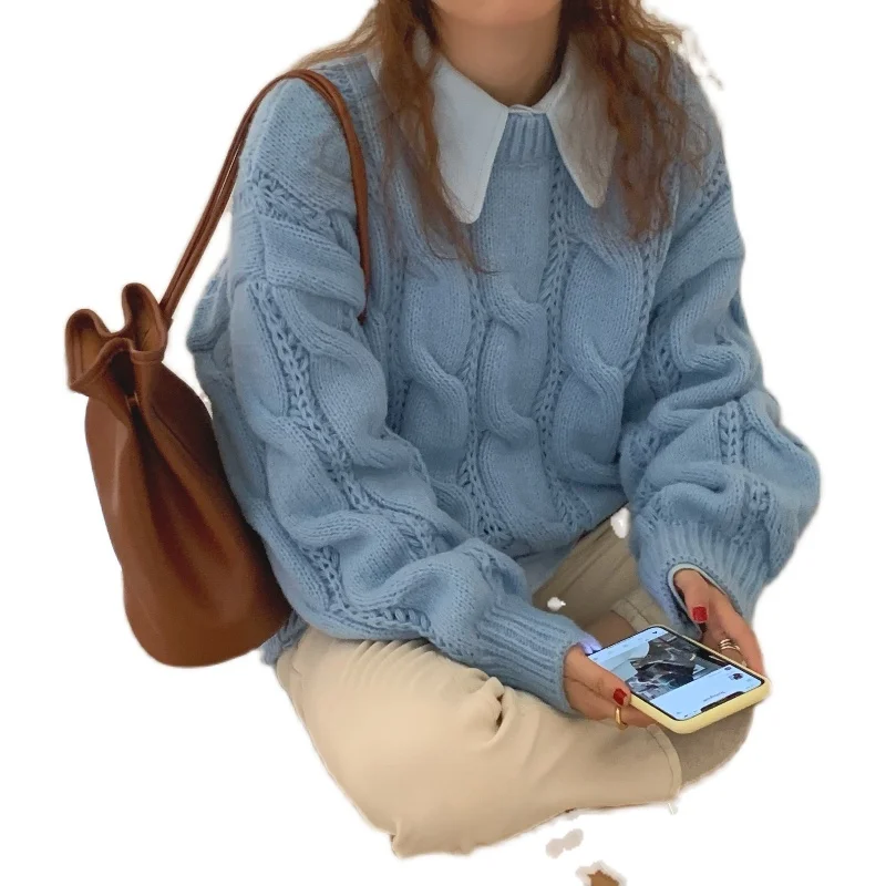 

New Women Sweater Pullover Female Knitting Overszie Sweaters Long Sleeve Girls Loose Elegant Knitted Thick Outerwear Plus Size