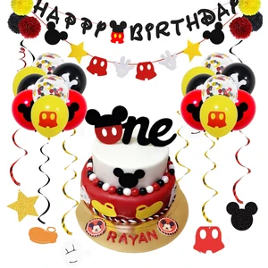 Disney Микки Маус украшения ко дню рождения набор С Днем Рождения баннер флаги одноразовая тарелка чашка Микки вечевечерние скатерть