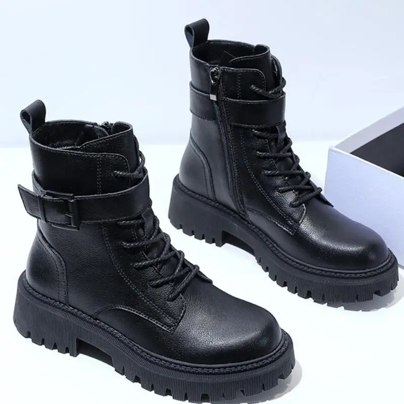 

Женские ботильоны из натуральной кожи с боковой молнией, женские ботинки на высоком каблуке, 2020, модные зимние мотоциклетные ботинки, обувь