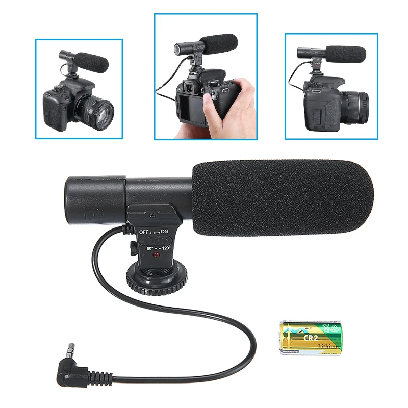 Новый 3 5 мм внешний стерео микрофон с 3V CR2 батарея видео Запись для Canon/Nikon/DSLR