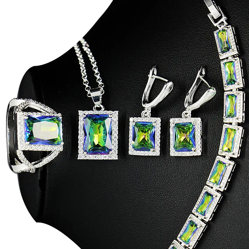 Женский комплект ювелирных изделий из серебра 925 пробы с радужным топазом колье