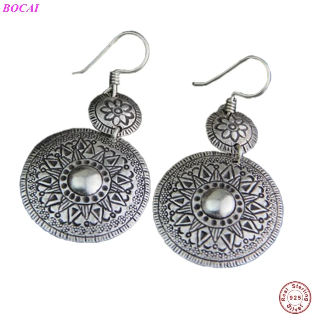 

BOCAI S925 Sterling Silver Earrings For Women Handmade Fashion Popular Jewelry Thai Silver Retro Women's Exaggerated Ear Drop