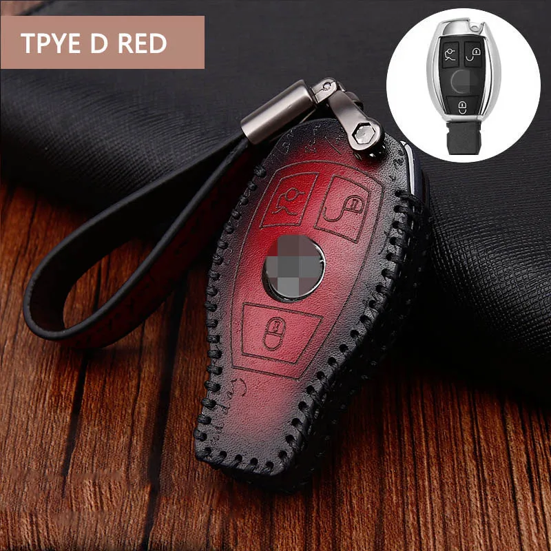TYPE D RED SET Чехол для ключей в стиле ретро, брелок для ключей, брелок для Mercedes Benz AMG W203 W210 W211 W124 W202 W204 W205 W212 W176 CLS CLA - Название цвета: TYPE D RED SET