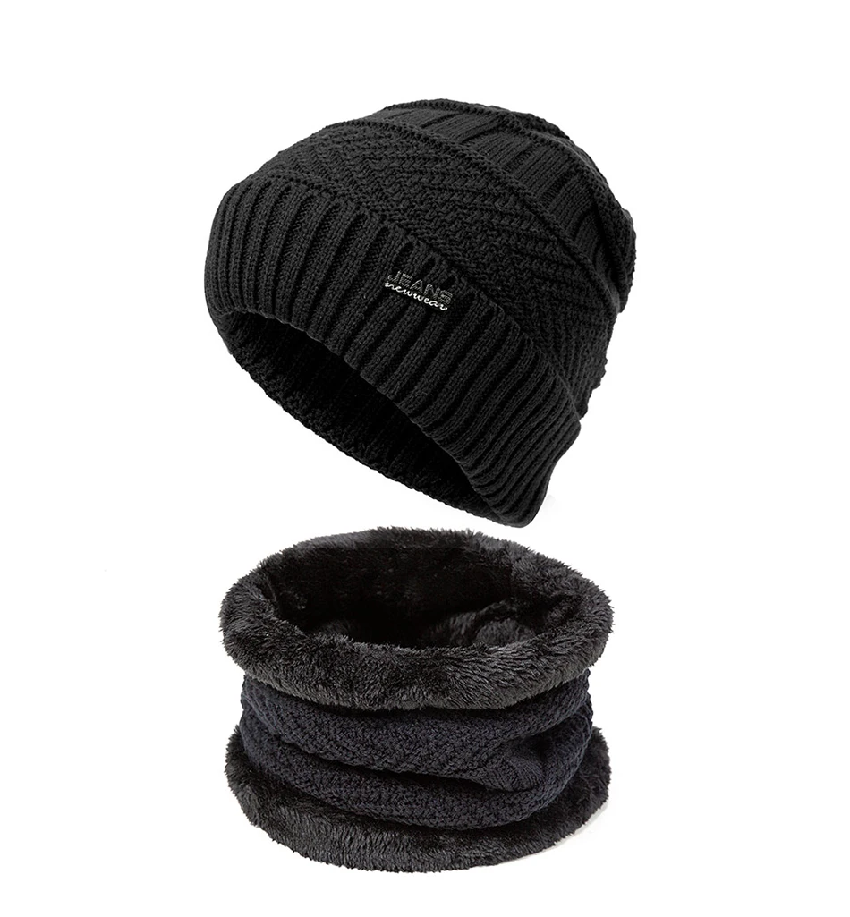2 шт., зимние шапочки, шапка, шарф, набор для мужчин и женщин, Толстая плюс бархатная подкладка, зимняя теплая шапочка, кольцо, шапки, шарфы, костюмы