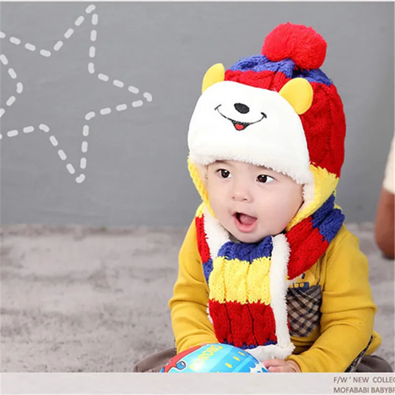 

Вязаная шапка для младенцев на осень и зиму корейский Зимний Детский плюшевый бархатный плотный теплый нагрудник для защиты ушей шерстяная...