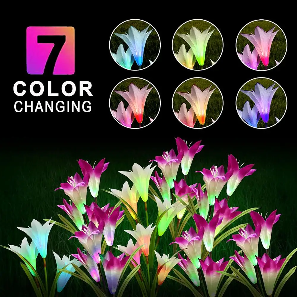 

2 PCS Solar Garden Light Outdoor Waterproof Christmas Wedding Decor White/Purple Flower Fairy Street Light Solar Power Lawn Lamp
