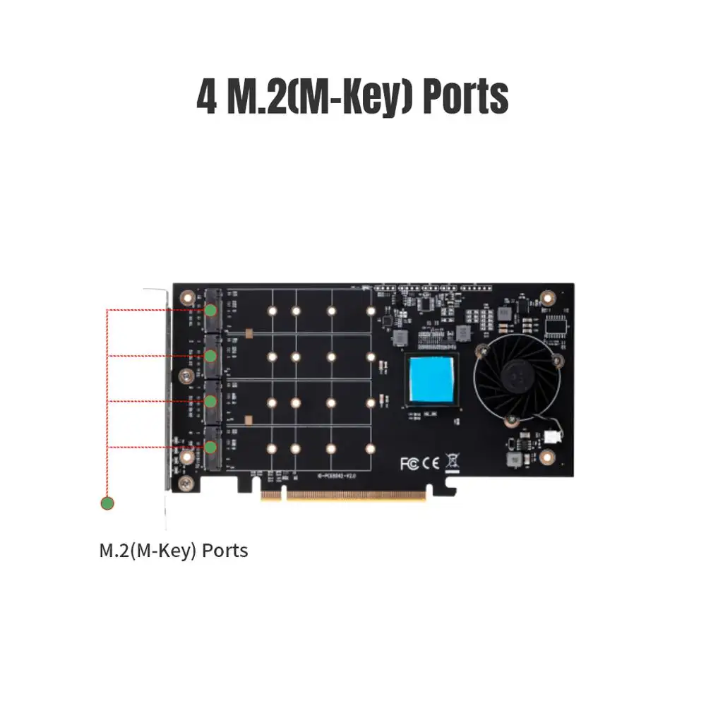 Адаптер M.2 NVME с 4 портами NVMe на Pcie 3 0 X16 переходник для контроллера bifurкации PCI Express
