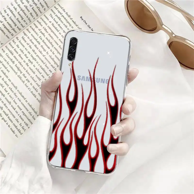 

Fashion Red Flames Fitted Phone Case Transparent for Samsung A71 S9 10 20 HUAWEI p30 40 honor 10i 8x xiaomi note 8 Pro 10t 11