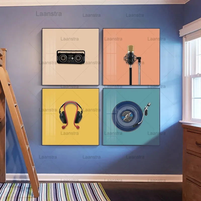 

Modern Colorful Music Wall Art Print Microphone Radio Canvas Painting Nordic Posters and Prints Square Picture Home Decoretion