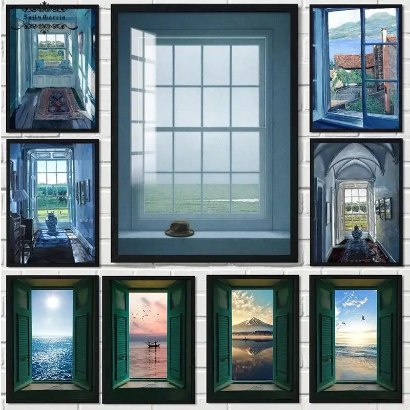 

Nordic Window Outside Landscape Poster Scenery Interior Canvas Painting for Living Room Home Decoration Print Wall Art Pictures