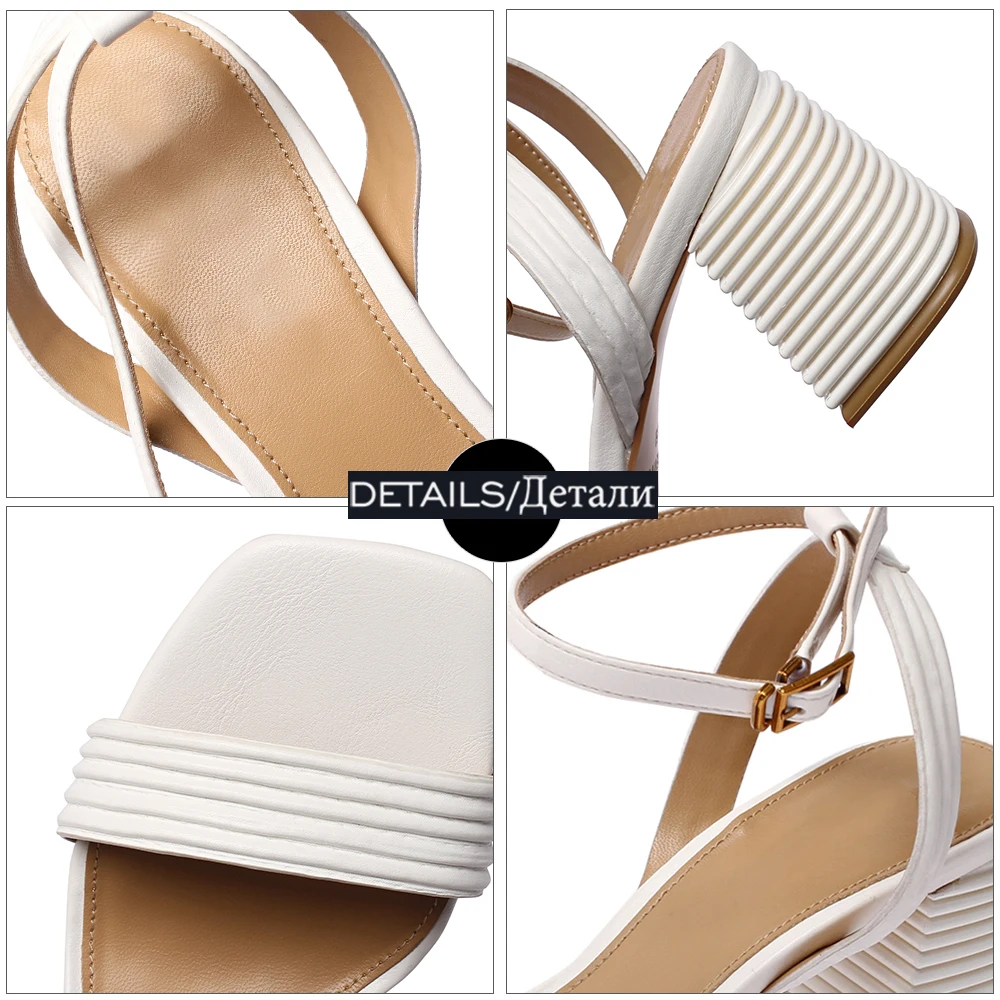 

ISNOM Brand Design Ladies Sandals Special Thick High Heels Summer Shoes Woman Sheepskin Liner Ankle Strap Women Sandals Dress