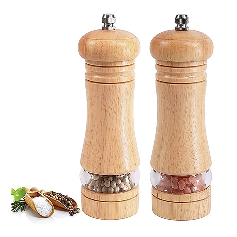 Мельница для соли и перца из твердой древесины комплект 2 предметов с сильной