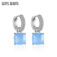 gems beauty 925 sterling silver gemstone drop earrings natural aqua blue calcedony earrings for women wedding jewelry 2021 new