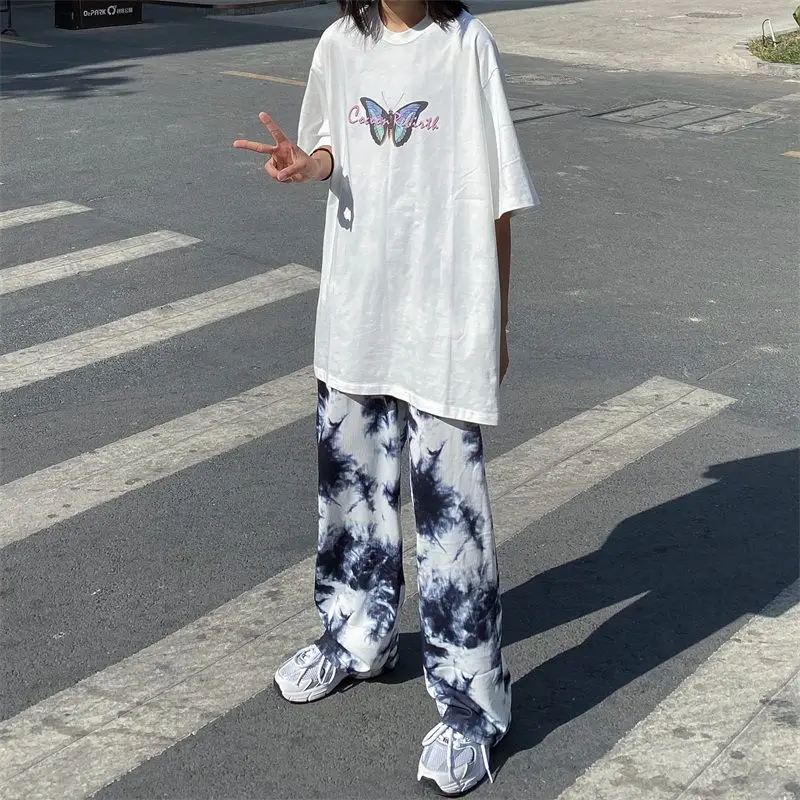 

2021 new summer and autumn fashion in hip hop Street personality tie dye gradient straight casual pants men's and women's