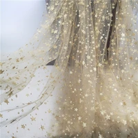 print gold small stars tulle lace fabric glitter mesh for party dress tutu dress evening ball gown veil suply