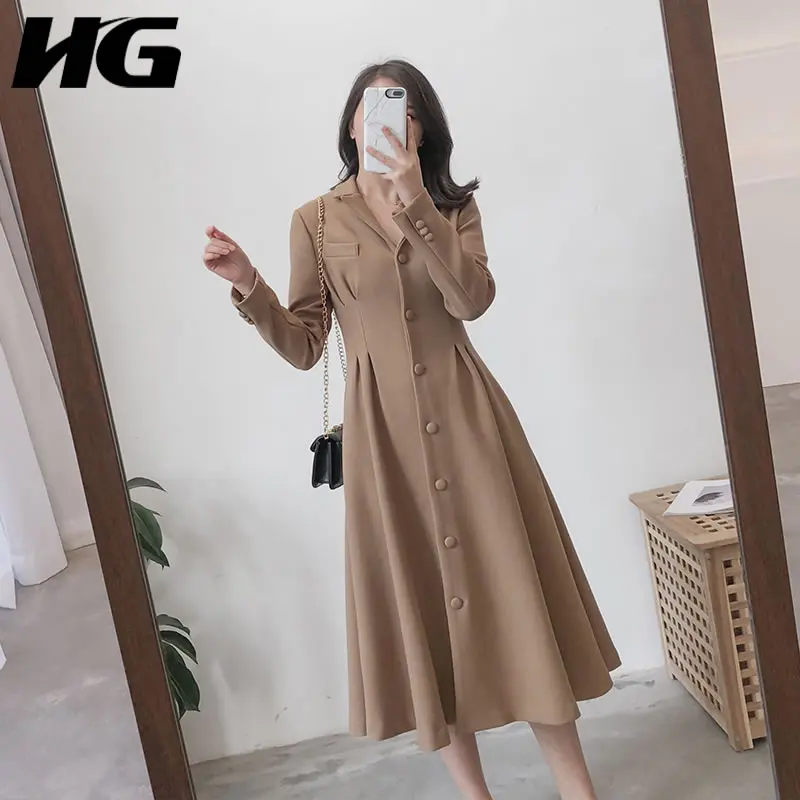 [HG] 2019 весеннее Модное Новое Повседневное платье свободное однотонное