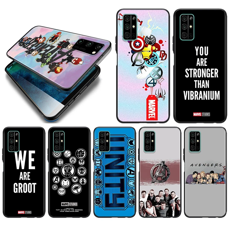 

Marvel Avengers cute text logo Silicone Cover For Huawei Honor 10i 10 9C 9A RU 9X 9N 9S 9 Pro Lite Play 3E V9 Black Phone Case