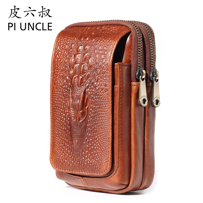 PI UNCLE брендовая трехслойная Повседневная Мужская поясная сумка из натуральной