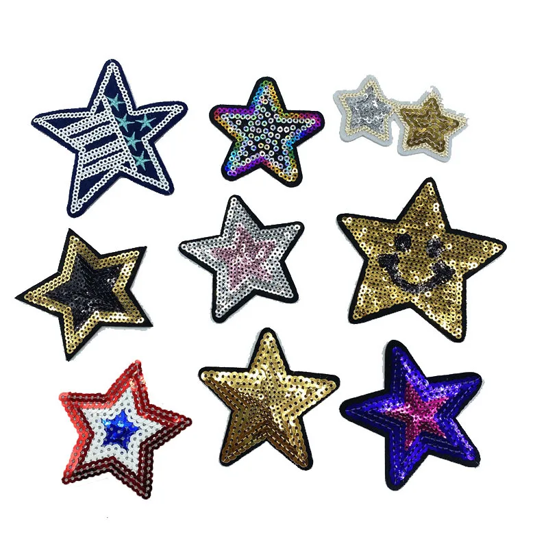 10 шт./компл. блестящие нашивки со звездами аппликация с помощью утюга для джинсов
